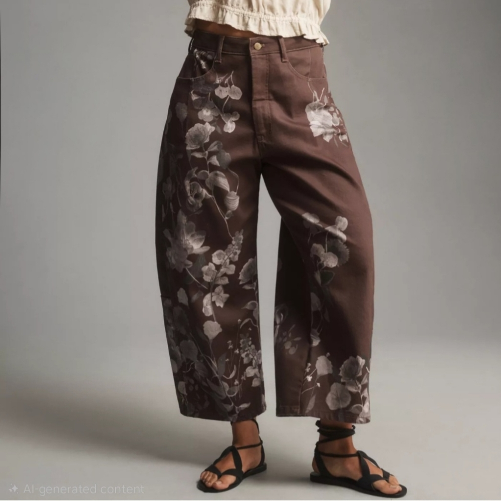 The Kenna Mid-Rise Heritage Barrel Jeans by Pilcro: Floral Edition